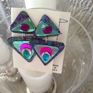 Paisley FABRIC/RIBBON teal pink handmade earrings